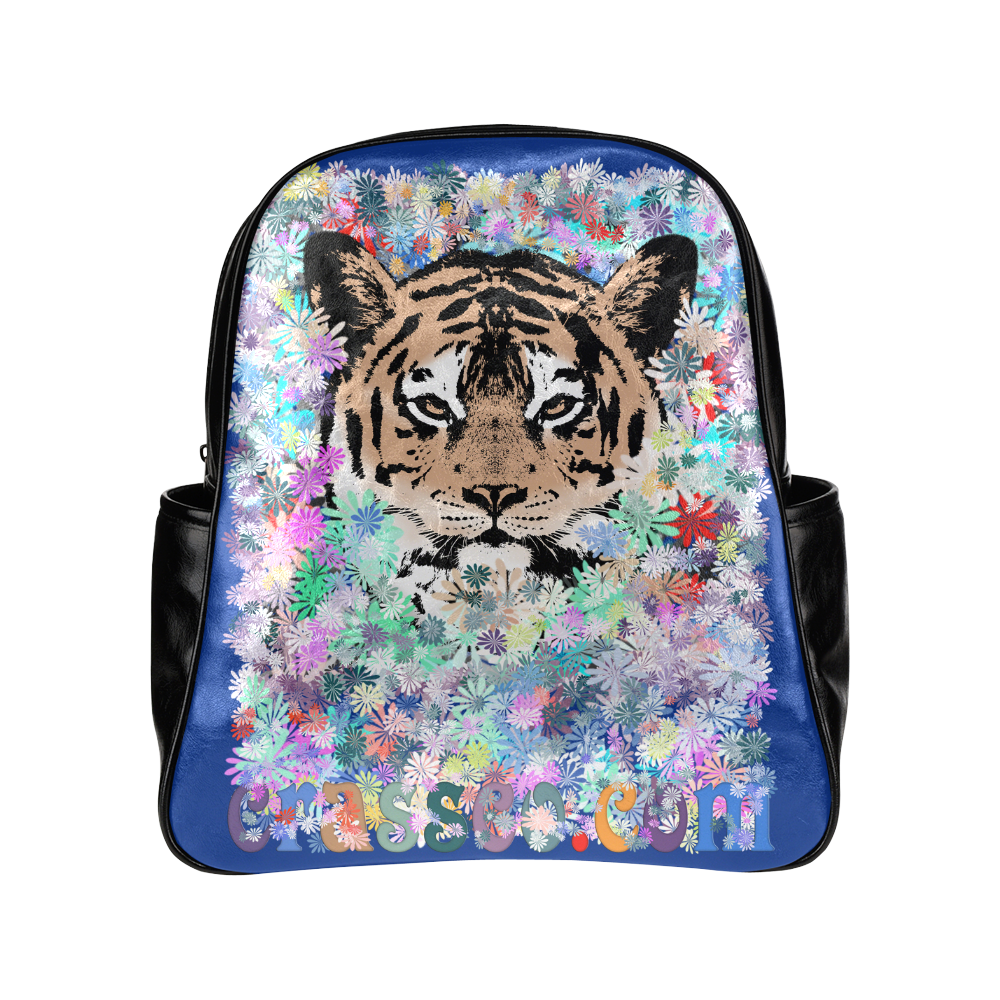 FLOWER TIGER BLUE II Multi-Pockets Backpack (Model 1636)