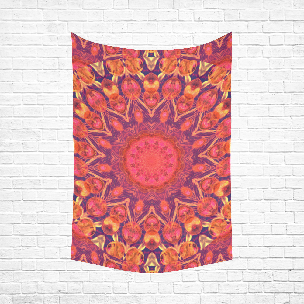 Sunburst, Abstract Peach Cream Orange Star Quilt Cotton Linen Wall Tapestry 60"x 90"