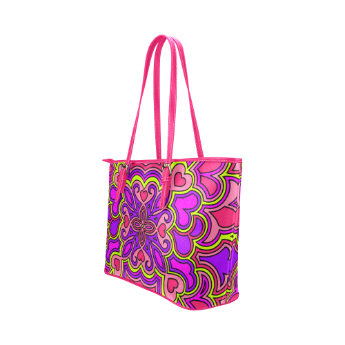 Pink, Purple and Lime Zen Doodle by ArtformDesigns Leather Tote Bag/Small (Model 1651)