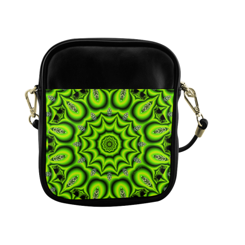 Spring Lime Green Garden Mandala, Abstract Spirals Sling Bag (Model 1627)