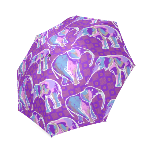 Cute Violet Elephants Pattern Foldable Umbrella (Model U01)