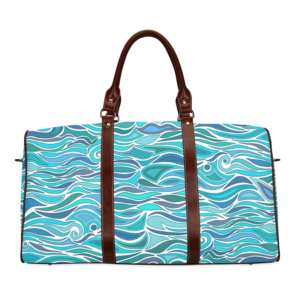 Ocean Waves Blue Abstract Doodle by ArtformDesigns Waterproof Travel Bag/Large (Model 1639)