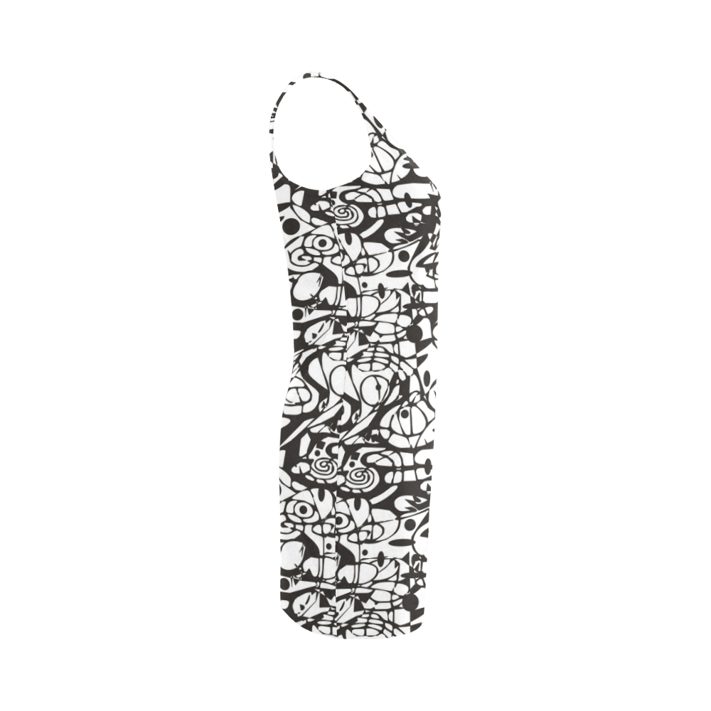 Crazy Spiral Shapes Pattern - Black White Medea Vest Dress (Model D06)