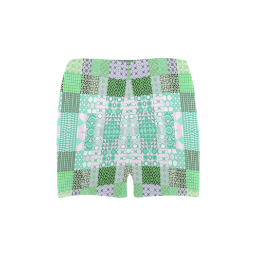 Shapes Pattern Mix - Green Cyan Briseis Skinny Shorts (Model L04)