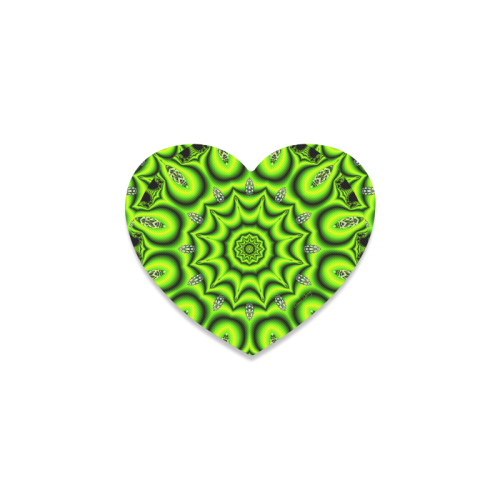 Spring Lime Green Garden Mandala, Abstract Spirals Heart Coaster
