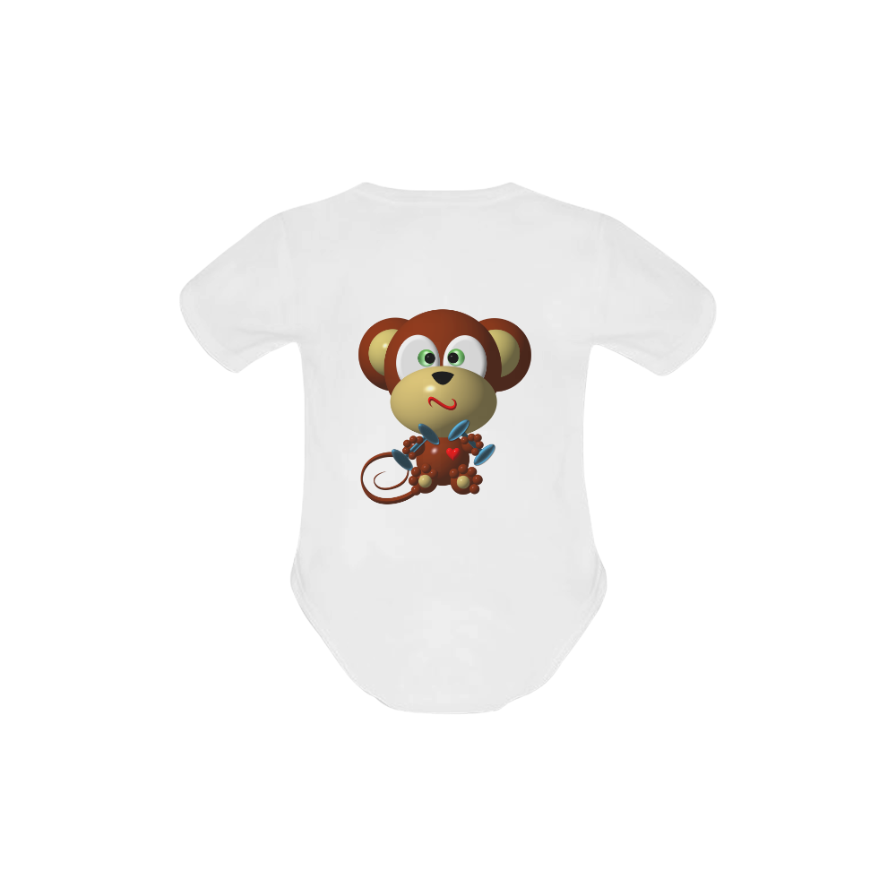 Cute Critters With Heart: Mystified Monkey - White Baby Powder Organic Short Sleeve One Piece (Model T28)