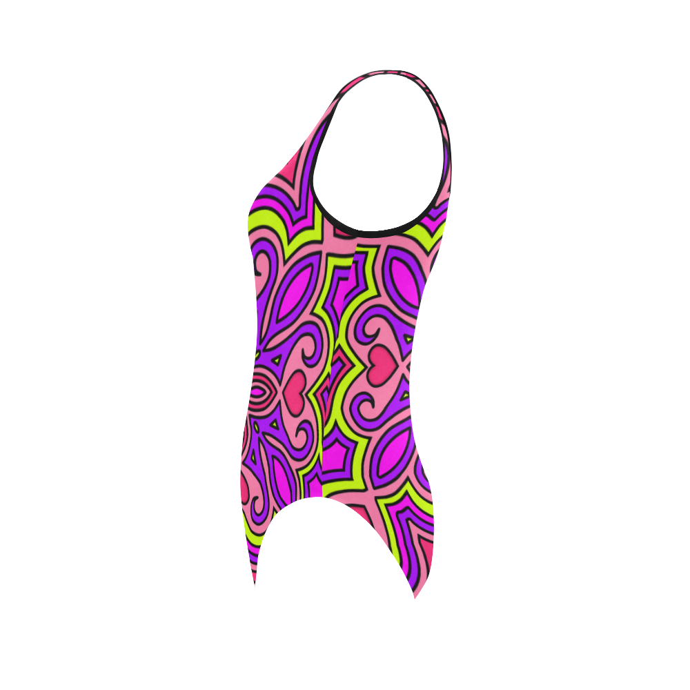Pink, Purple and Lime Zen Doodle by ArtformDesigns Vest One Piece Swimsuit (Model S04)