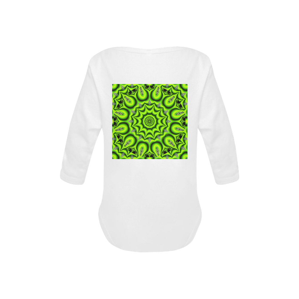 Spring Lime Green Garden Mandala, Abstract Spirals Baby Powder Organic Long Sleeve One Piece (Model T27)