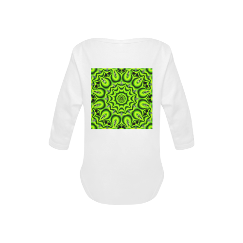 Spring Lime Green Garden Mandala, Abstract Spirals Baby Powder Organic Long Sleeve One Piece (Model T27)