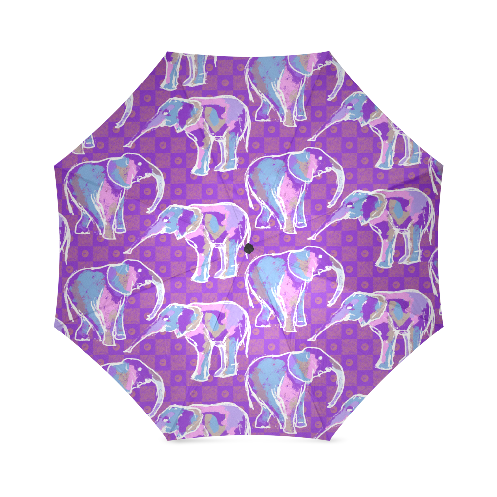 Cute Violet Elephants Pattern Foldable Umbrella (Model U01)