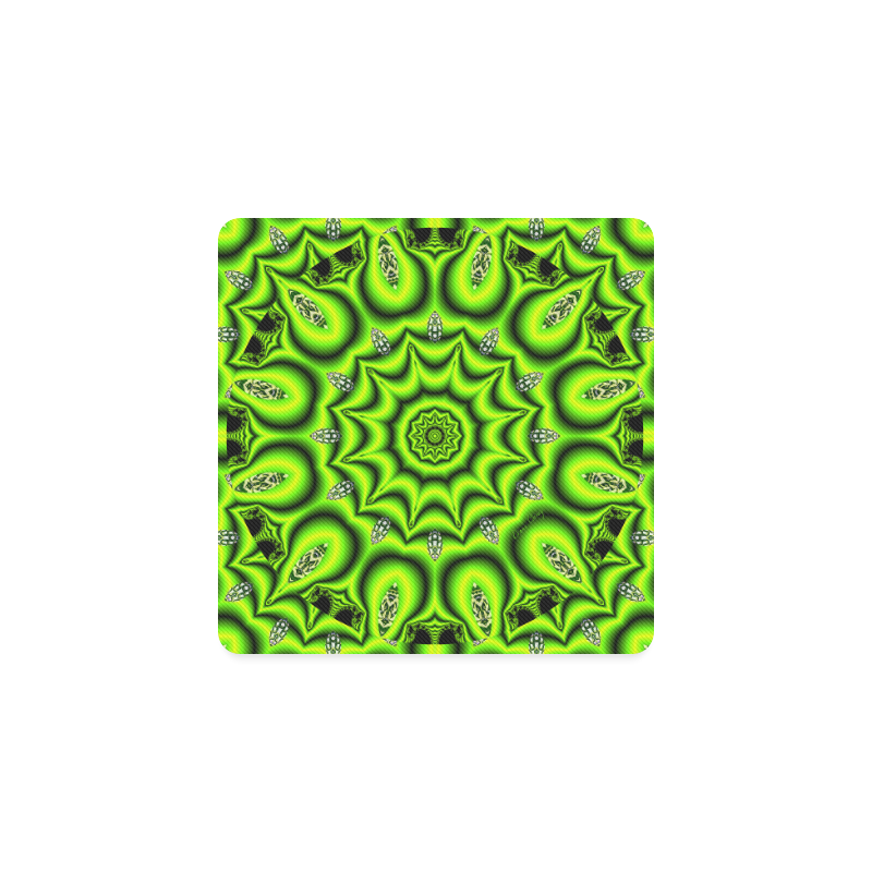 Spring Lime Green Garden Mandala, Abstract Spirals Square Coaster