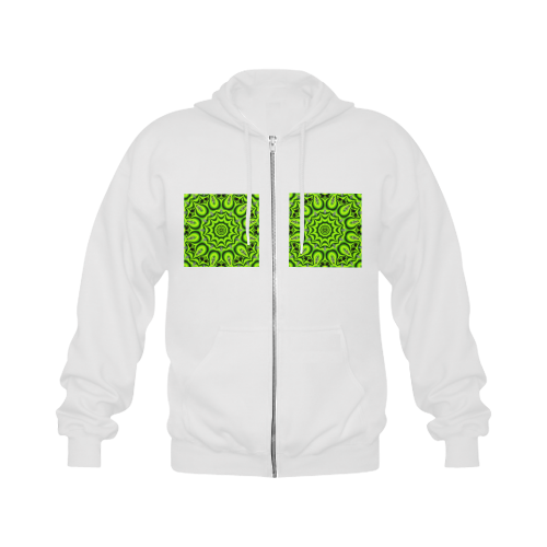 Spring Lime Green Garden Mandala, Abstract Spirals Gildan Full Zip Hooded Sweatshirt (Model H02)