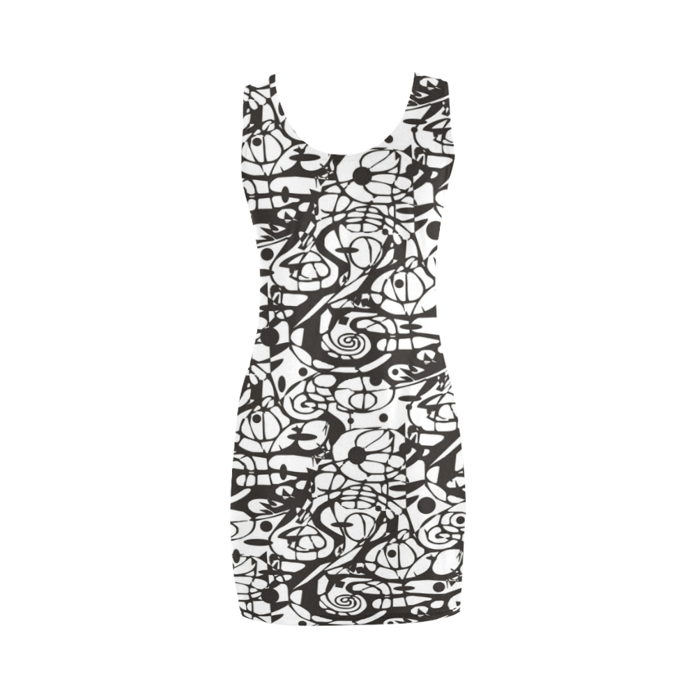 Crazy Spiral Shapes Pattern - Black White Medea Vest Dress (Model D06 ...