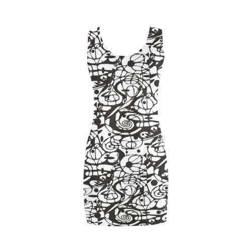 Crazy Spiral Shapes Pattern - Black White Medea Vest Dress (Model D06)