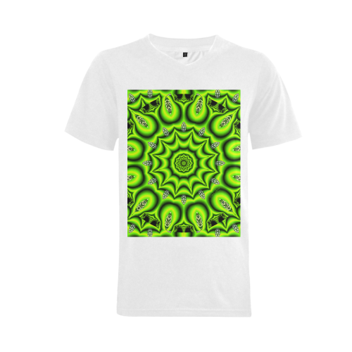 Spring Lime Green Garden Mandala, Abstract Spirals Men's V-Neck T-shirt  Big Size(USA Size) (Model T10)