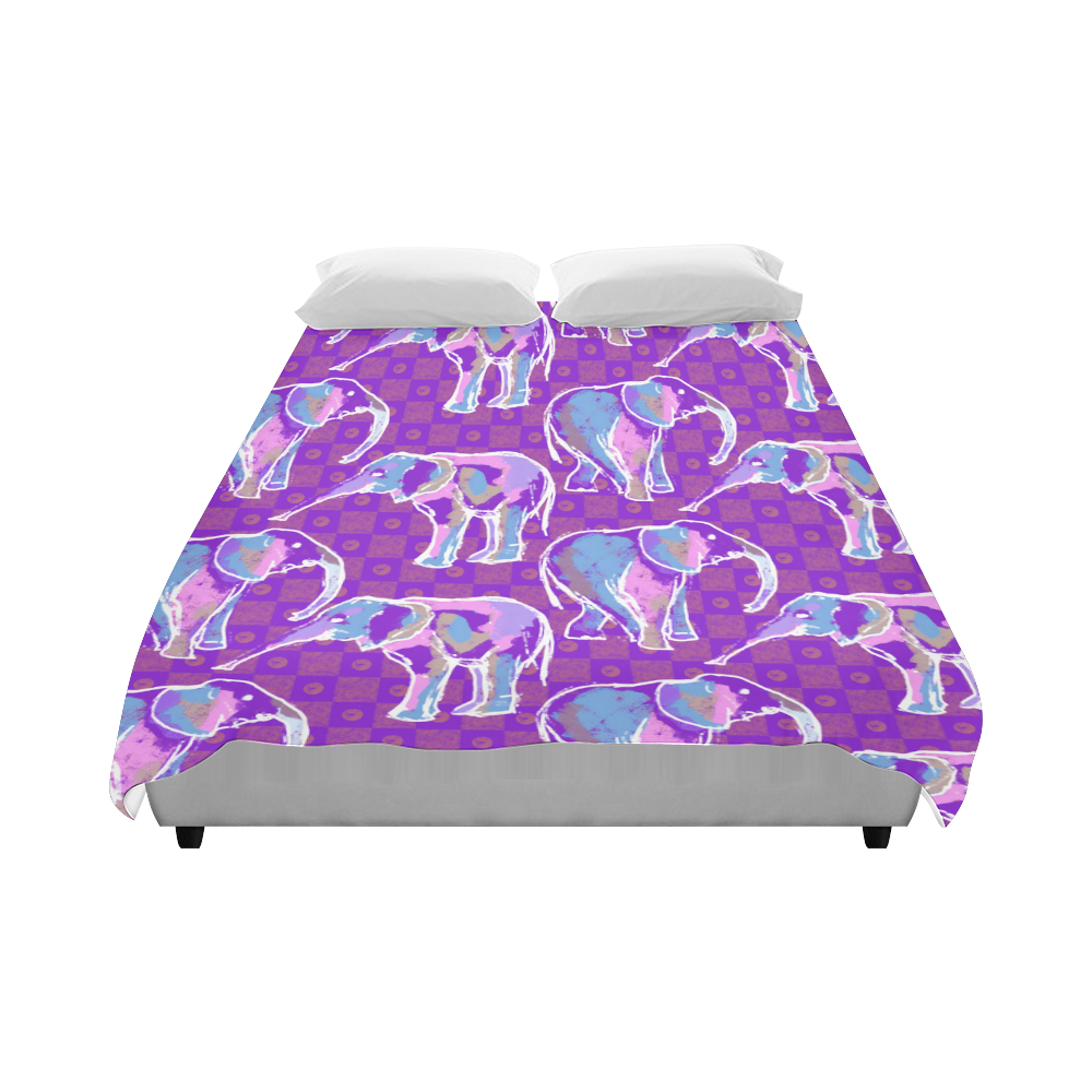 Cute Violet Elephants Pattern Duvet Cover 86"x70" ( All-over-print)