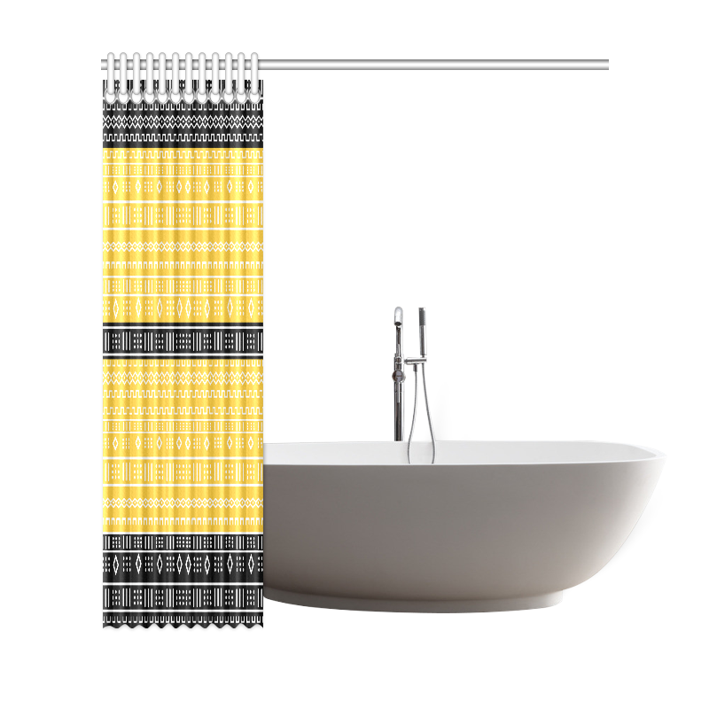 Yellow and Black Modern Mudcloth Shower Curtain 69"x72"