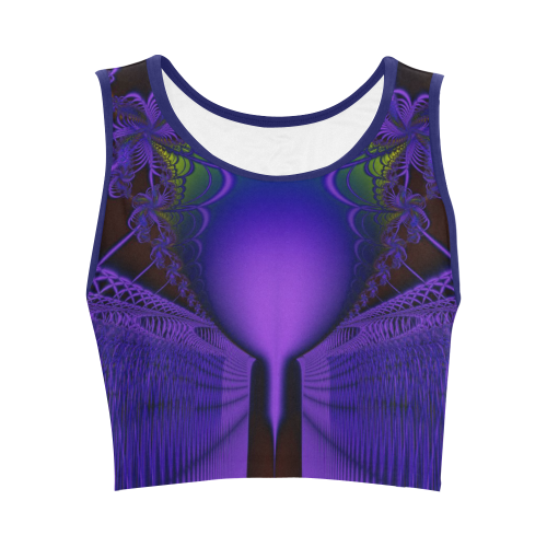Blue and Purple Fractal Lace and Shield Women's Crop Top (Model T42)