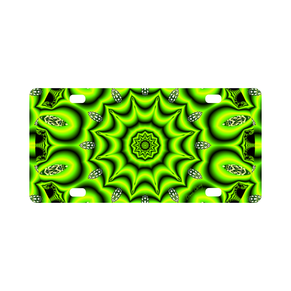 Spring Lime Green Garden Mandala, Abstract Spirals Classic License Plate