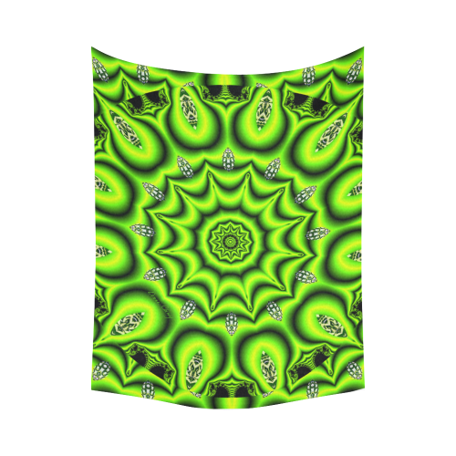 Spring Lime Green Garden Mandala, Abstract Spirals Cotton Linen Wall Tapestry 80"x 60"
