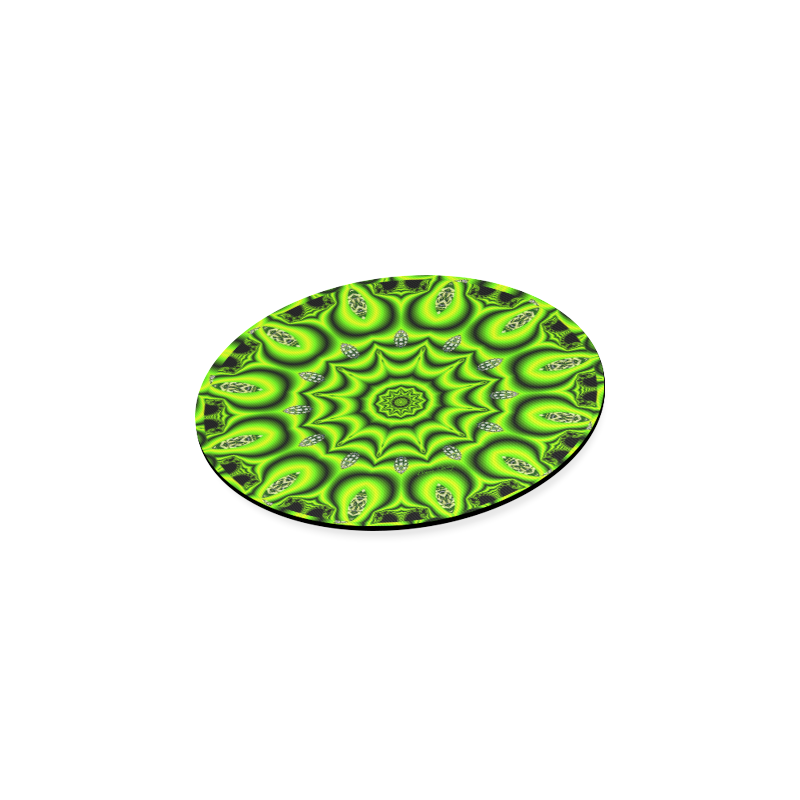 Spring Lime Green Garden Mandala, Abstract Spirals Round Coaster