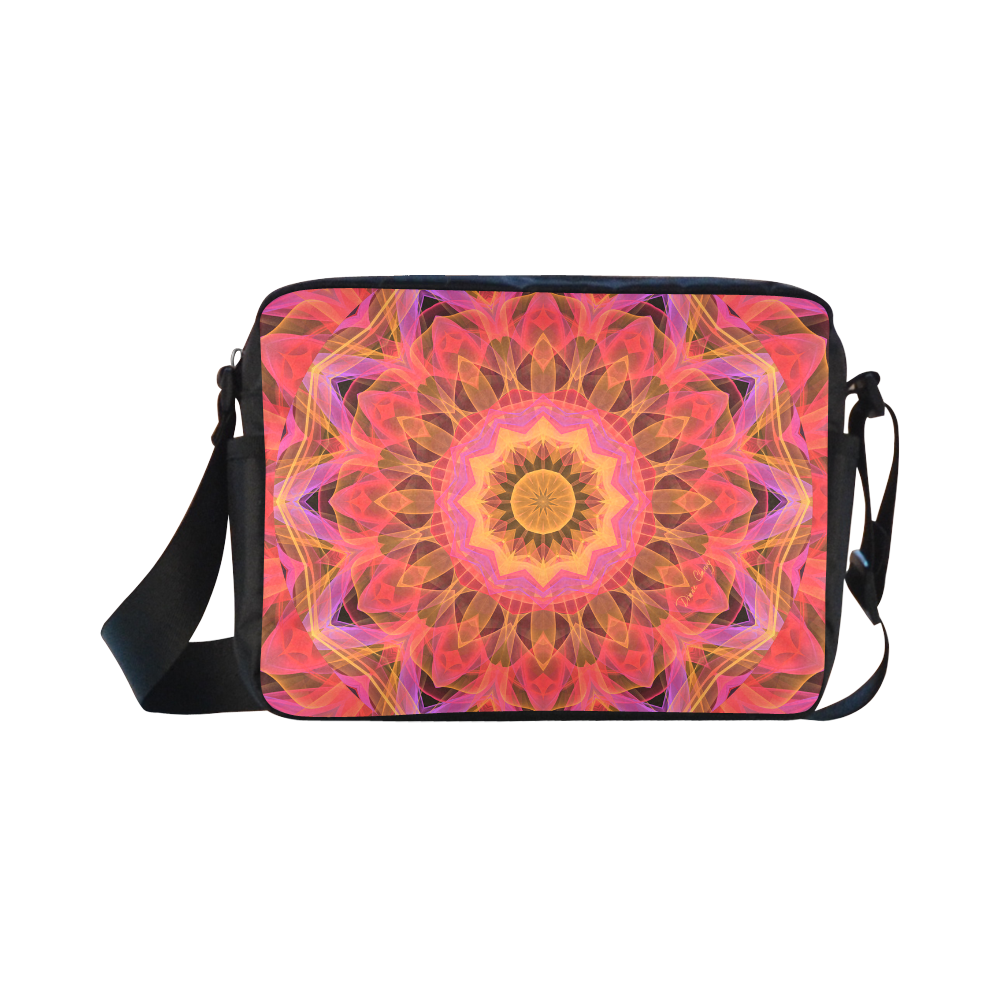 Abstract Peach Violet Mandala Ribbon Candy Lace Classic Cross-body Nylon Bags (Model 1632)