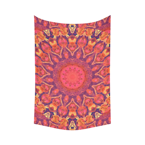 Sunburst, Abstract Peach Cream Orange Star Quilt Cotton Linen Wall Tapestry 60"x 90"