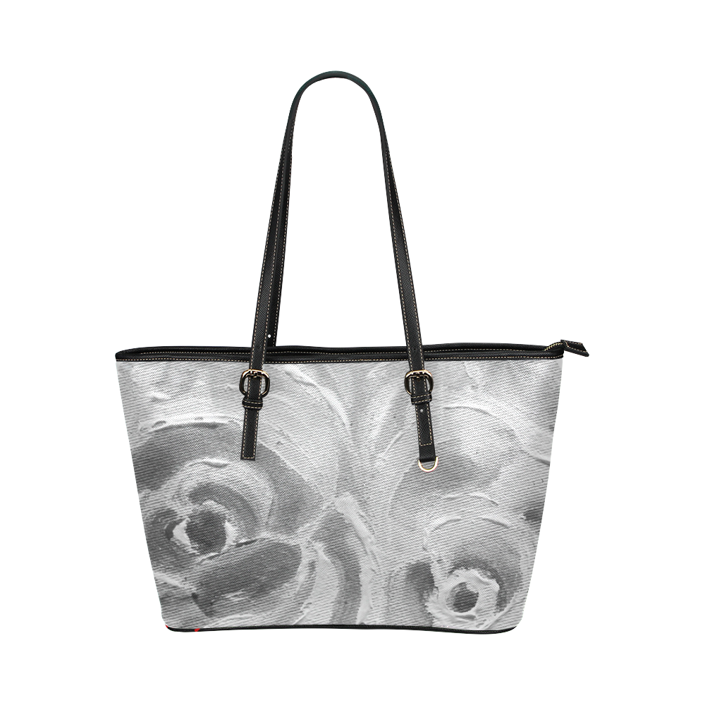 peach plum roses BnW Leather Tote Bag/Small (Model 1651)