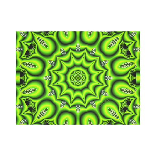 Spring Lime Green Garden Mandala, Abstract Spirals Cotton Linen Wall Tapestry 80"x 60"