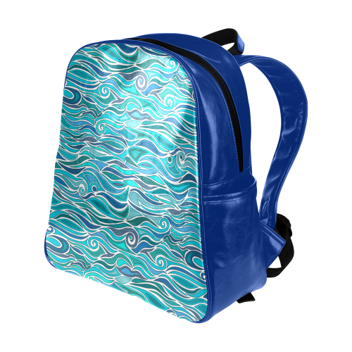 Ocean Waves Blue Abstract Doodle by ArtformDesigns Multi-Pockets Backpack (Model 1636)