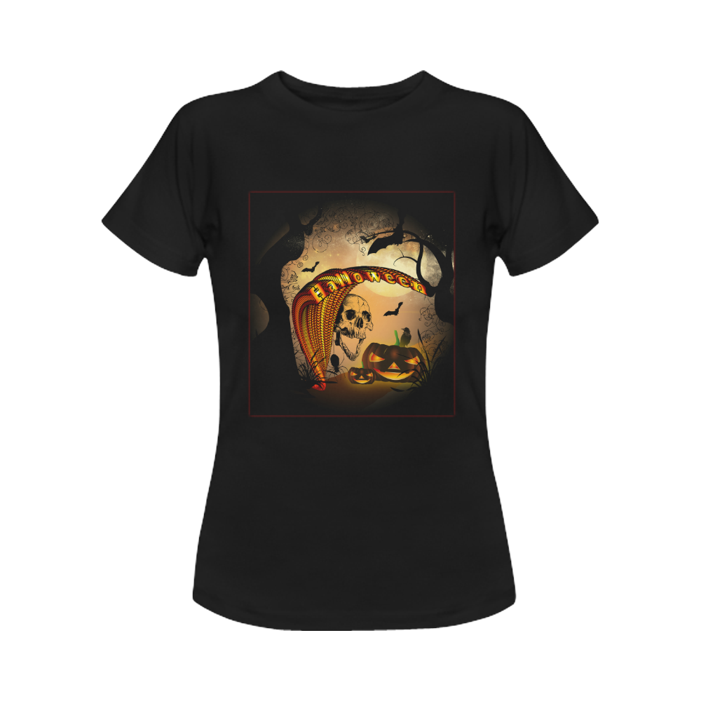 Funny halloween design with skull and pumpkin Women's Classic T-Shirt (Model T17）