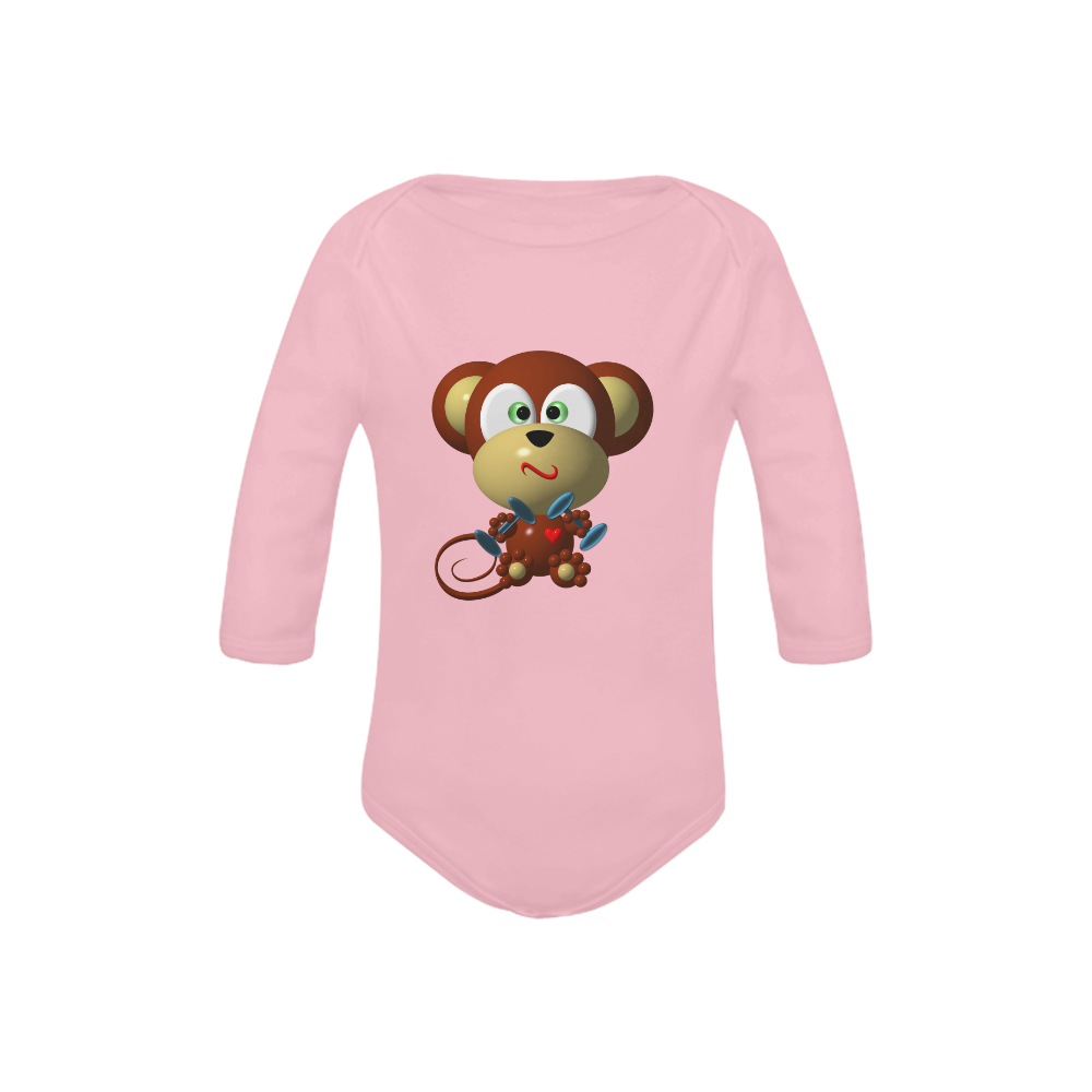 Cute Critters With Heart: Mystified Monkey - Pink Baby Powder Organic Long Sleeve One Piece (Model T27)
