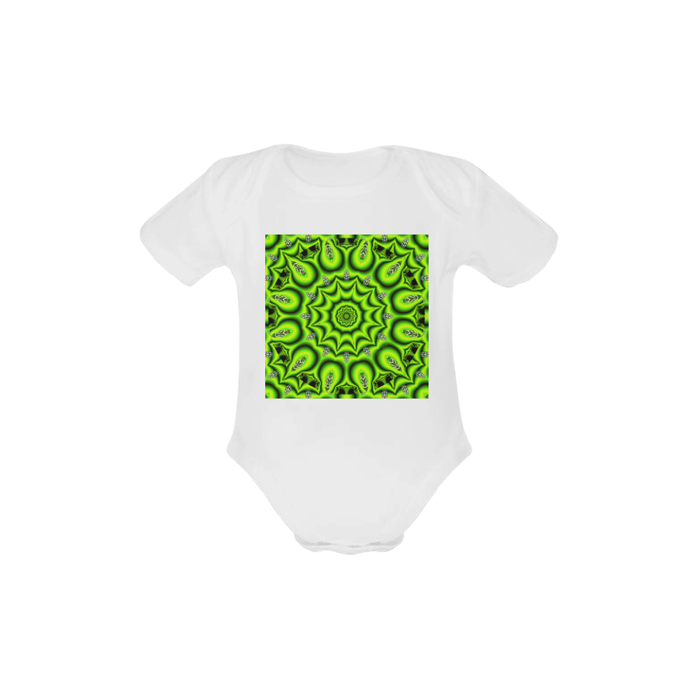 Spring Lime Green Garden Mandala, Abstract Spirals Baby Powder Organic Short Sleeve One Piece (Model T28)