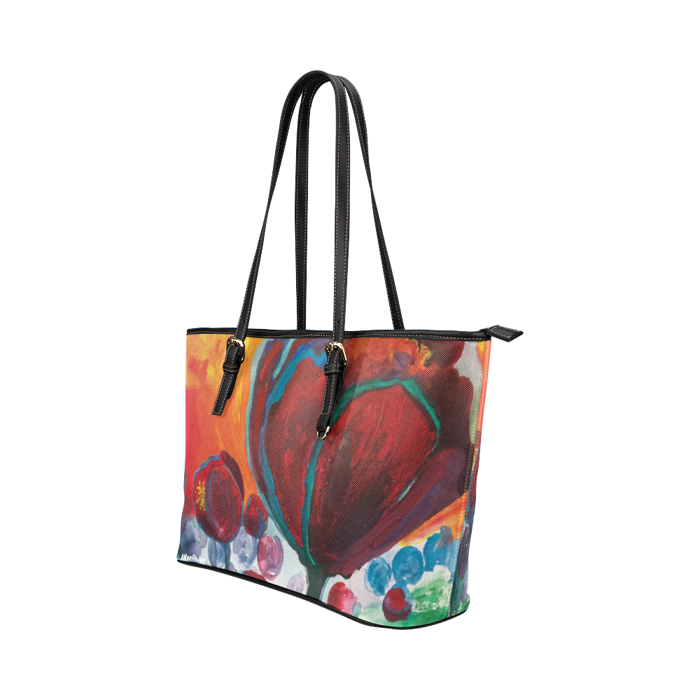 Blue High Tulips on Fire Leather Tote Bag/Small (Model 1651)