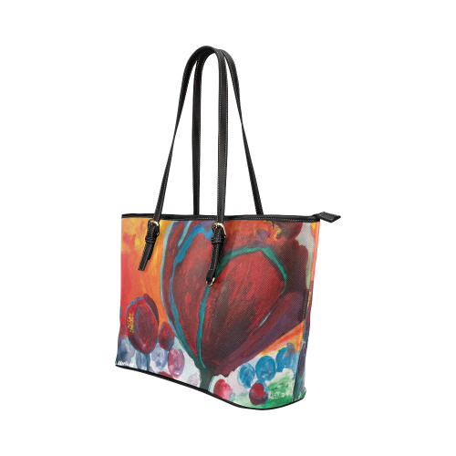 Blue High Tulips on Fire Leather Tote Bag/Small (Model 1651)