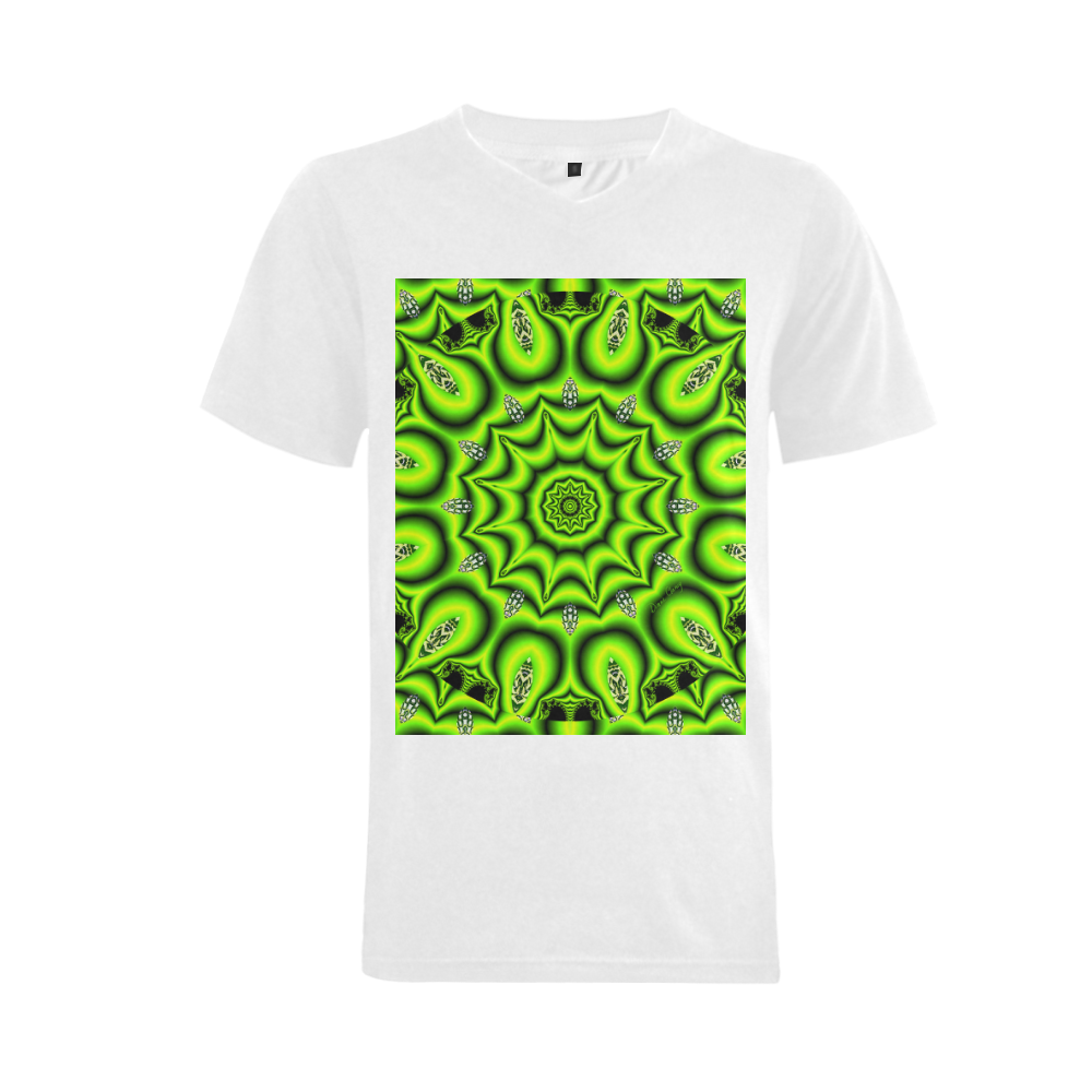 Spring Lime Green Garden Mandala, Abstract Spirals Men's V-Neck T-shirt (USA Size) (Model T10)