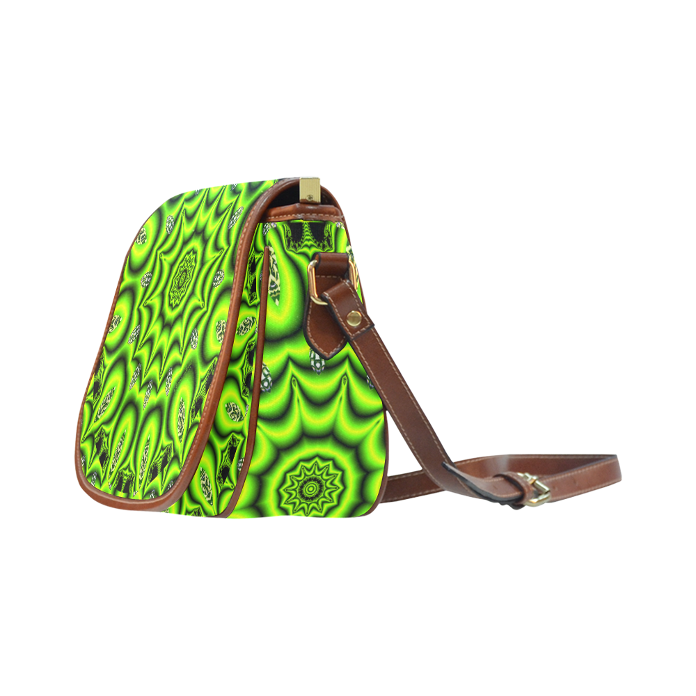 Spring Lime Green Garden Mandala, Abstract Spirals Saddle Bag/Small (Model 1649) Full Customization