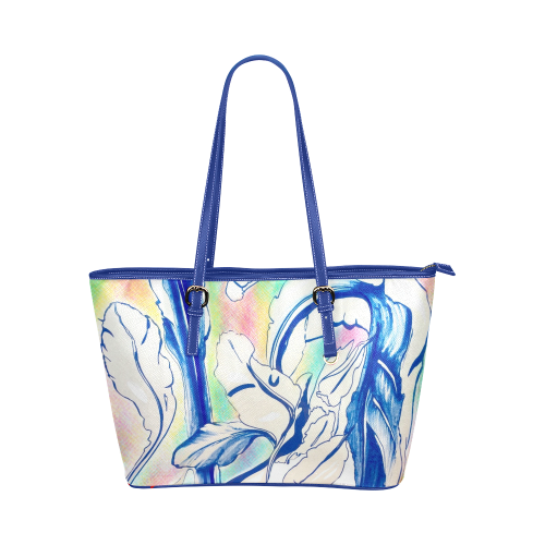 Blue Succulent Colorful Leather Tote Bag/Small (Model 1651)
