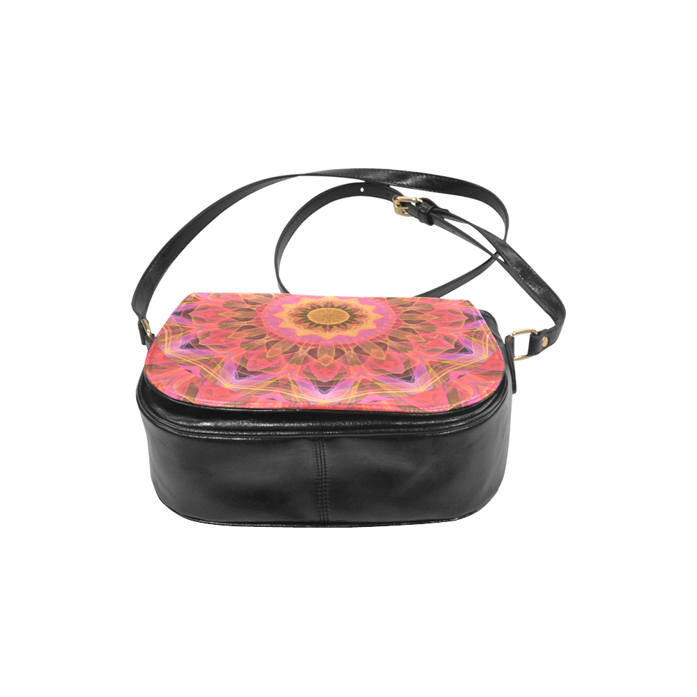 Abstract Peach Violet Mandala Ribbon Candy Lace Classic Saddle Bag/Large (Model 1648)