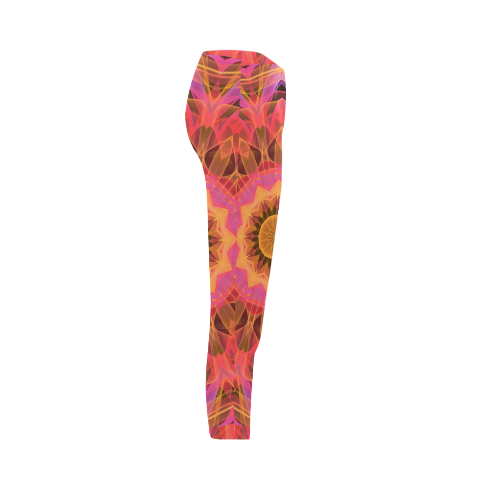 Abstract Peach Violet Mandala Ribbon Candy Lace Capri Legging (Model L02)