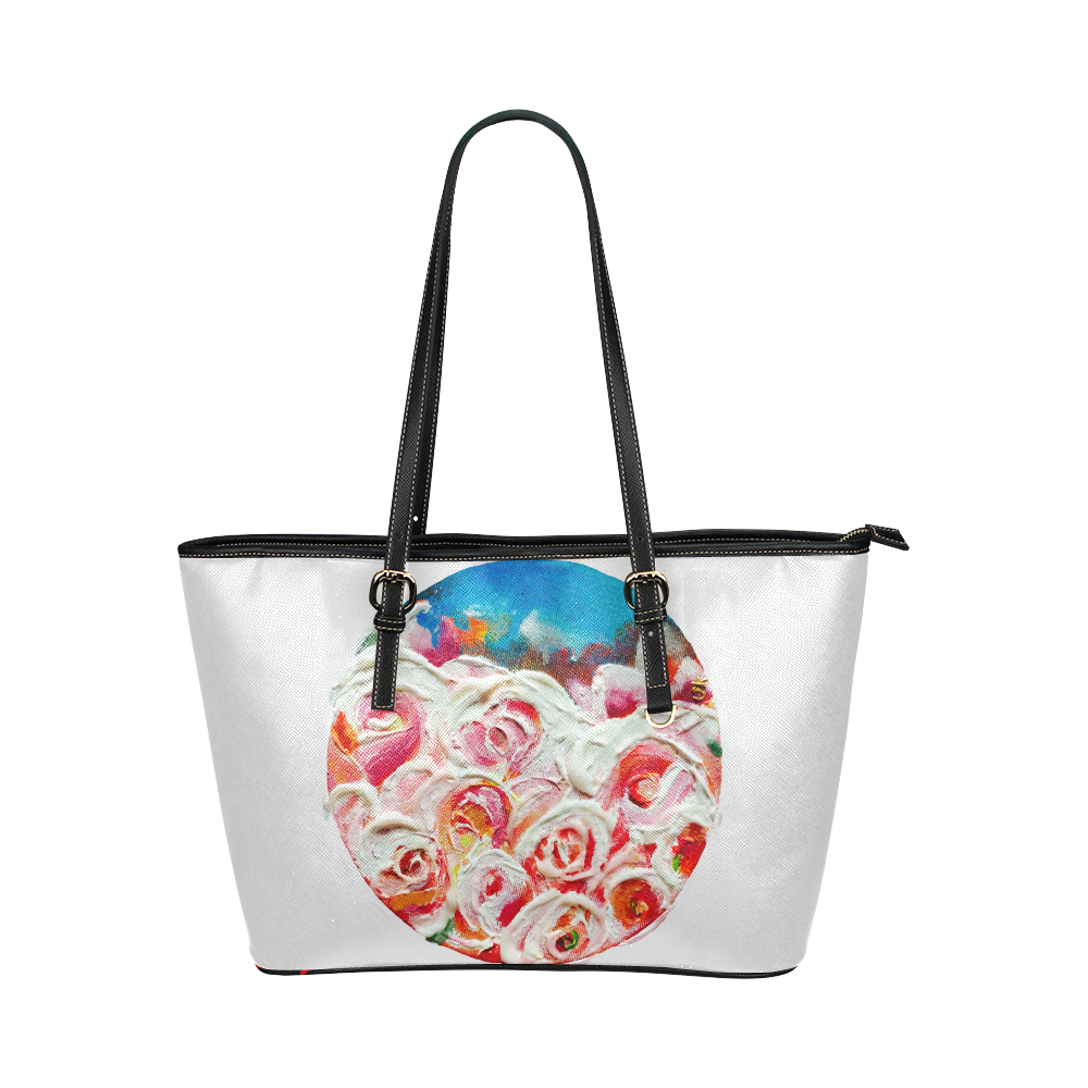 Roses on Fire Leather Tote Bag/Small (Model 1651)