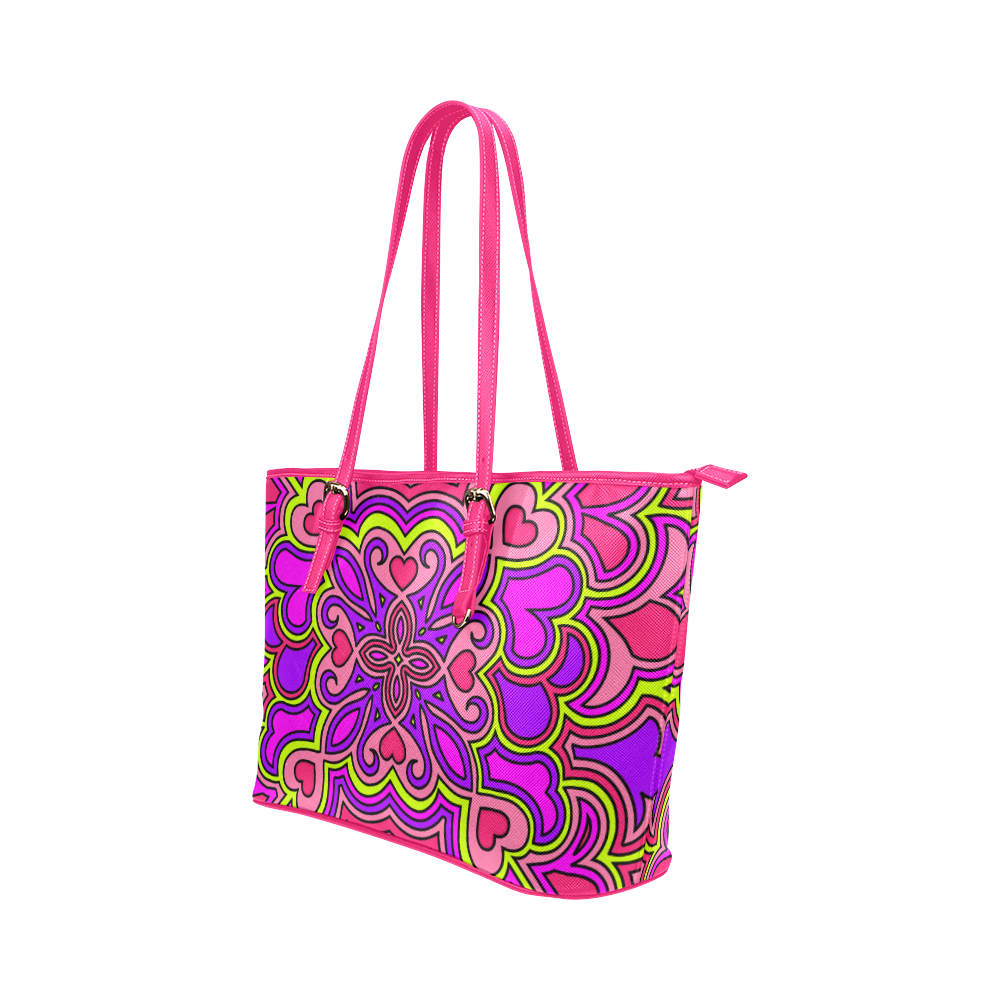 Pink, Purple and Lime Zen Doodle by ArtformDesigns Leather Tote Bag/Large (Model 1651)