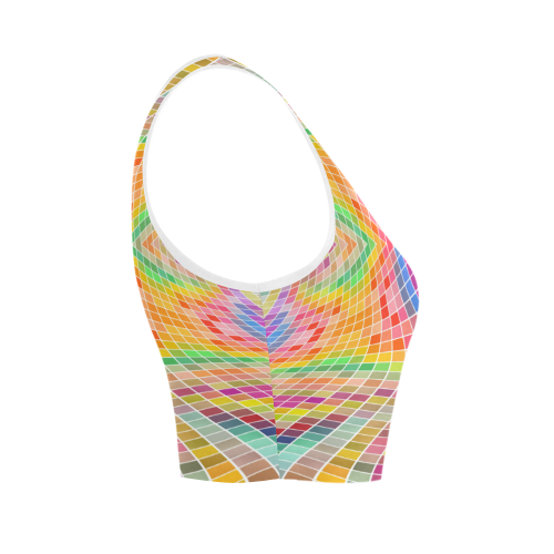 Multicolored Squares Grid Waves - white Women's Crop Top (Model T42)