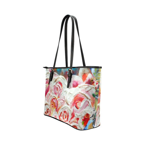 Roses on Fire Leather Tote Bag/Small (Model 1651)