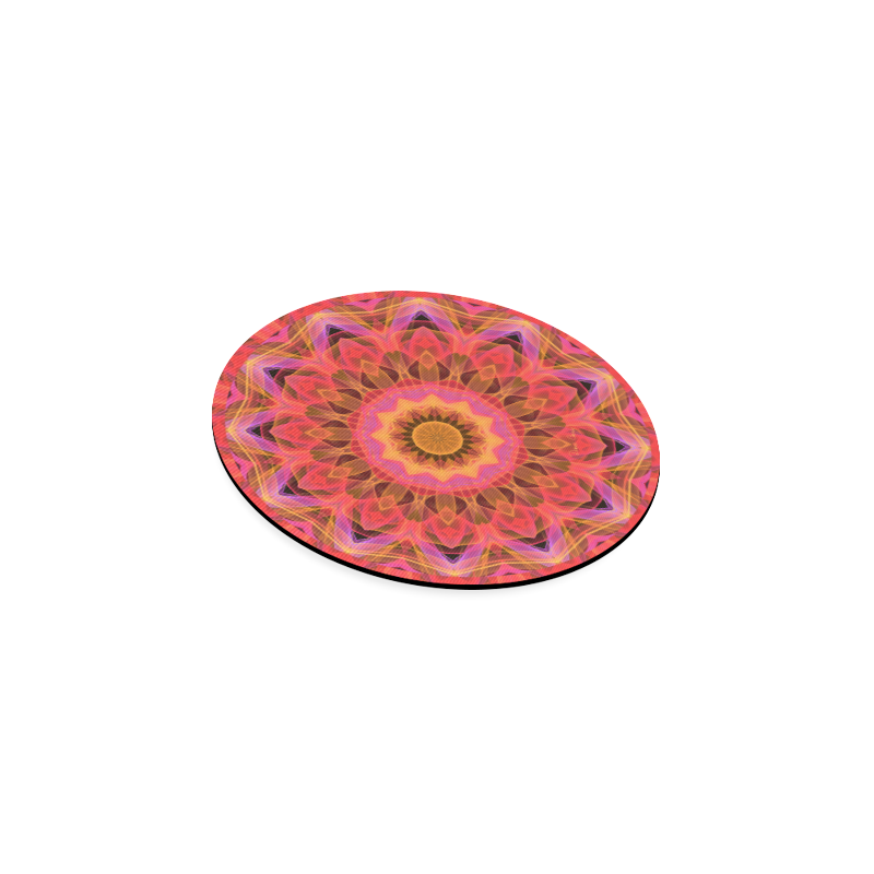 Abstract Peach Violet Mandala Ribbon Candy Lace Round Coaster