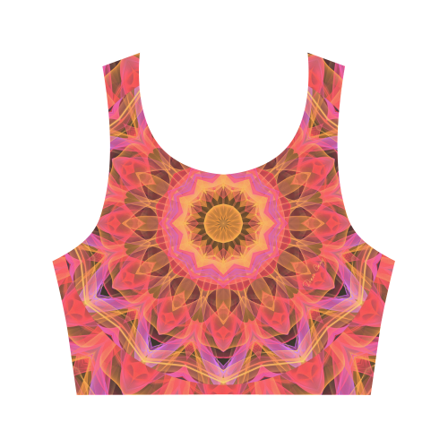 Abstract Peach Violet Mandala Ribbon Candy Lace Women's Crop Top (Model T42)
