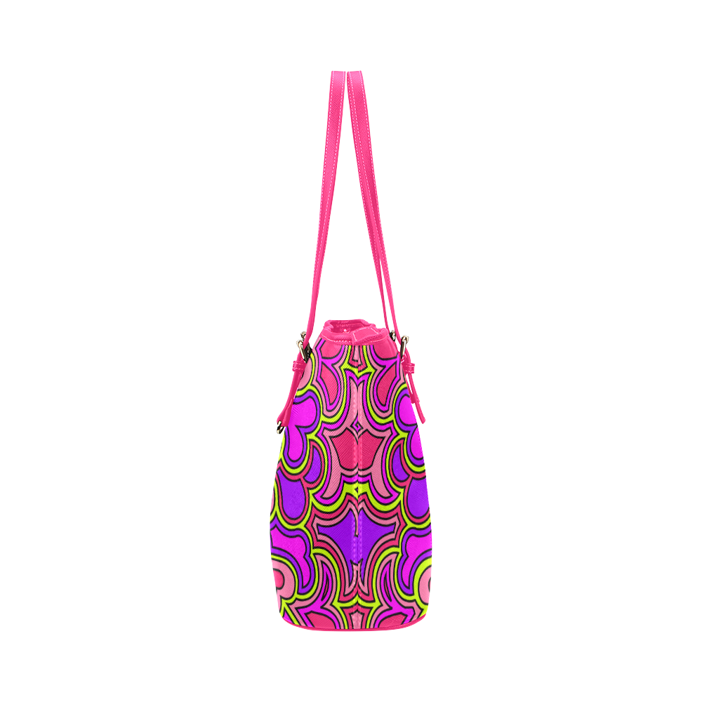 Pink, Purple and Lime Zen Doodle by ArtformDesigns Leather Tote Bag/Small (Model 1651)