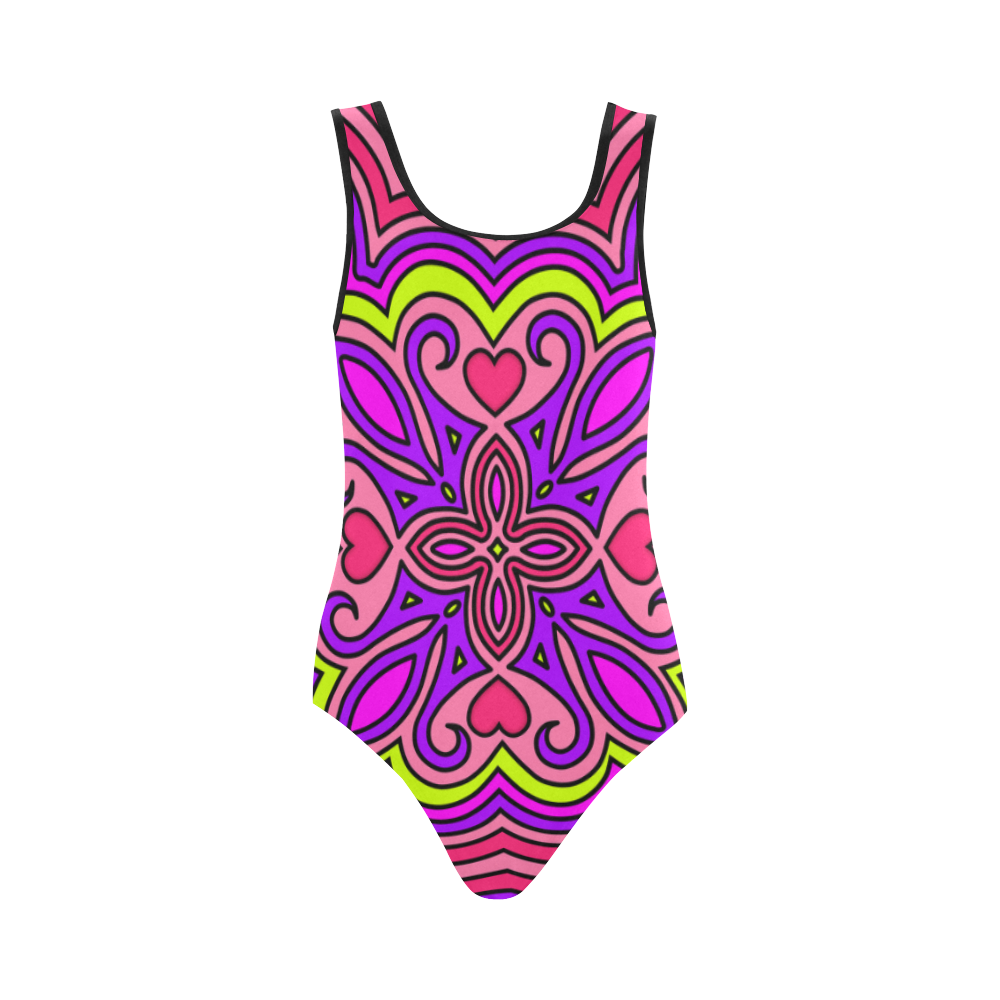 Pink, Purple and Lime Zen Doodle by ArtformDesigns Vest One Piece Swimsuit (Model S04)