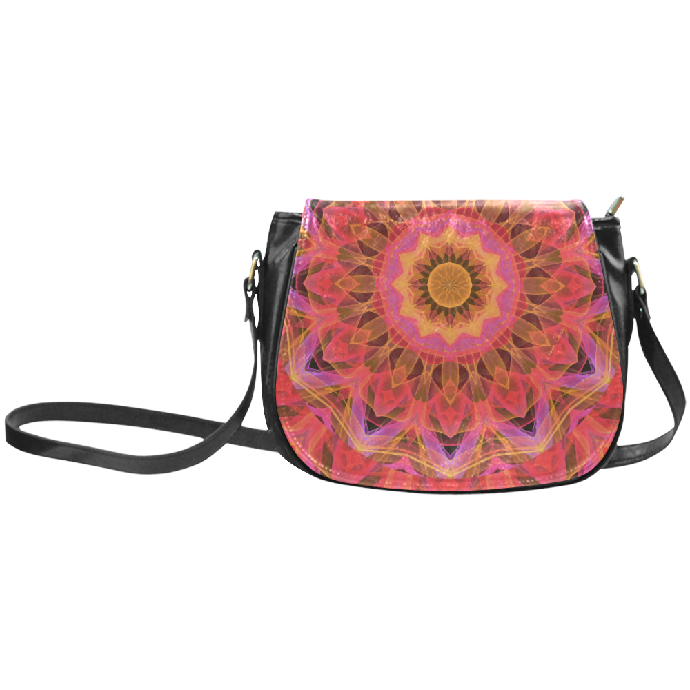 Abstract Peach Violet Mandala Ribbon Candy Lace Classic Saddle Bag/Small (Model 1648)