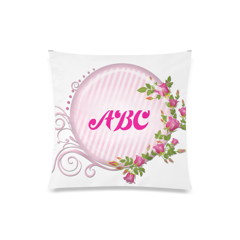 Pink White Stripe Circle Roses and Flourish PERSONALIZE Custom Zippered Pillow Case 20"x20"(Twin Sides)